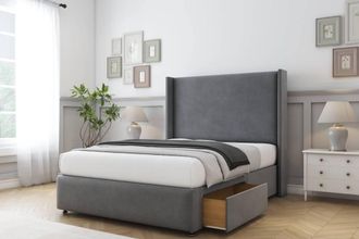 Sloomy Stratford Coniston Divan Set 2 Drawers-54 Wingback-Footboard in Dark Grey | Size: King