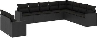 vidaXL Vidaxl - Set De Sof&aacute;s De Jard&iacute;n 10 Pzas Cojines Rat&aacute;n Sint&eacute;tico Negro