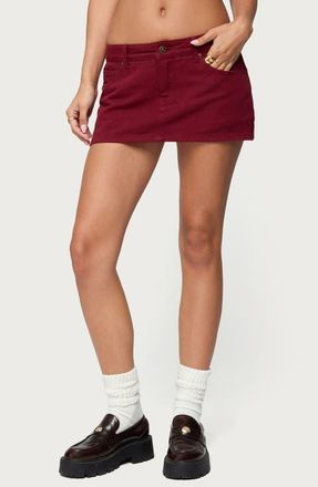 Edikted Camelia Low Rise Denim Miniskort in Burgundy at Nordstrom, Size X-Small