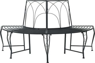 vidaXL Banco De &Aacute;rbol 4-n&uacute;mero De Plazas 160 X 80 X 89 Cm Acero Negro Vidaxl
