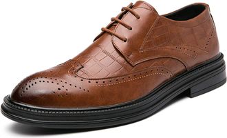 Generic Dress Oxford for Men Lace Up Brogue Alligator Embossed Round Burnish Toe Faux Leather Anti-Slip Non Slip Rubber Sole Party(Brown,6.5 UK)