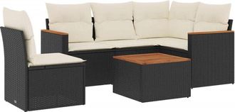 vidaXL Vidaxl - Set De Sof&aacute;s De Jard&iacute;n 6 Piezas Y Cojines Rat&aacute;n Sint&eacute;tico Negro