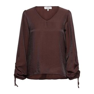 &Co Woman Overhemden, Dames, Bruin, M, Chocolat Marbelle Top met Pofmouwen