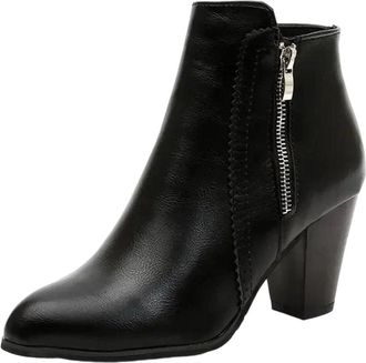 Generic Womens PU Leather Ankle Boots High Heel 8cm Side Zipper Short Booties Party Shoes