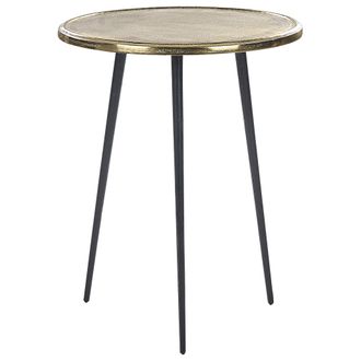 Beliani Mesa Auxiliar De Metal Dorado Negro 43 Cm Patr&oacute;n Desgastado Retro Telfer