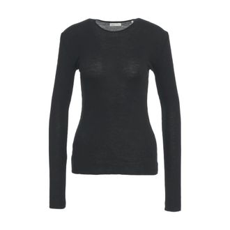 Skall Studio Round-neck Knitwear, female, Black, Size: XS Ribbed Long-Sleeve Knit Top