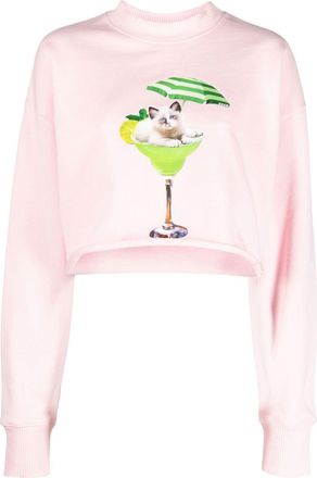 Msgm graphic print cropped sweatshirt - women - Cotton - M - Pink