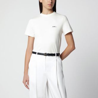 Jacquemus T-shirt beige chiara con logo in Gros Grain aderente