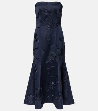 Rotate Floral embroidered strapless midi dress