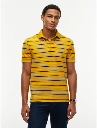 Tommy Hilfiger Mens Regular Fit Striped Wicking Polo - Mustard Amber - XXXL