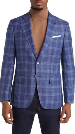 BOSS Hutson Plaid Wool & Silk Blend Sport Coat in Bright Blue at Nordstrom Rack, Size 42 Regular