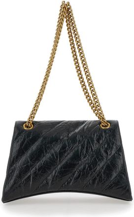 Balenciaga Womens Crush M Black Crossbody Bag With B Logo Calf Leather Shoulder