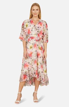 Yumi Ruffle-Hem Wrap Midi Dress in Ivory at Nordstrom, Size 12