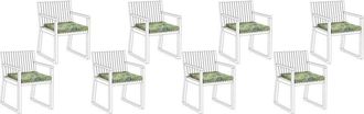 Beliani Conjunto De 8 Cojines De Asiento Para Silla De Jard&iacute;n Tejido Resistente Al Agua Patr&oacute;n De Hojas Verde Sassari