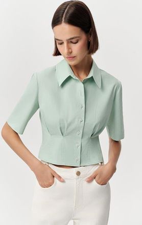 Exquise Charm Fitted Pleated Cropped Shirt in Green at Nordstrom, Size X-Large