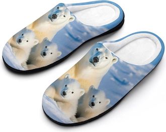Generic Polar Bear Family Rest Time Mens House Slippers Memory Foam Washable Cotton Slip on Home Shoes