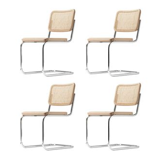 Thonet S 32 V Stuhl, Chrom / Buche natur (TP 17) / Rohrgeflecht mit Kunststoffst&uuml;tzgewebe (4er-Set)