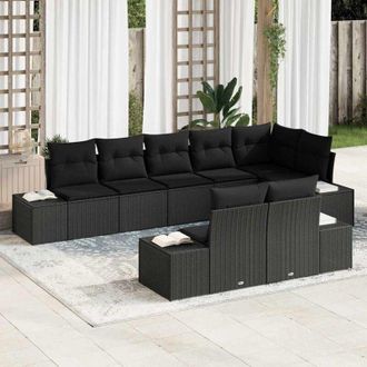vidaXL Vidaxl - Conjunto De Sof&aacute; De Jard&iacute;n Con Coj&iacute;n 8 Pcs Negro Polirat&aacute;n