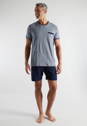 Bugatti Shorty BUGATTI, Herren, Gr. 48, blau, dunkel, ringel, Single Jersey, Obermaterial: 95% Baumwolle, 5% Elasthan, bequem kurz, Rundhals, gerader Abschlus