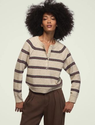 Lucky Brand Womens Cloud Soft Striped Henley Sweater