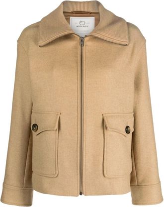 Woolrich zip-up ribbed-collar jacket - women - Wool/Polyester/Acrylic/Polyamide/Viscose - M - Neutrals