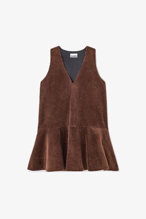 Ganni Brown Corduroy Mini Dress - Size 10/12 Organic Cotton