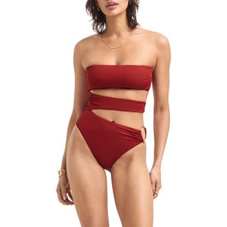 Vitamin A Lolita Cutout Rib One-Piece Swimsuit in Deep Madder at Nordstrom, Size X-Large