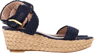 Stuart Weitzman Pre-owned Womens Braided Strap Espadrille Wedge Sandals in Navy Blue Jute - Size 38.5 EU/IT