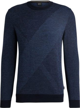 BOSS Virgin-wool sweater with two-tone jacquard pattern