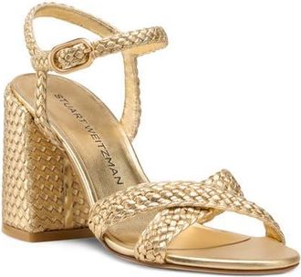 Stuart Weitzman Alyssa Ankle Strap Woven Sandal in Golden at Nordstrom, Size 8.5