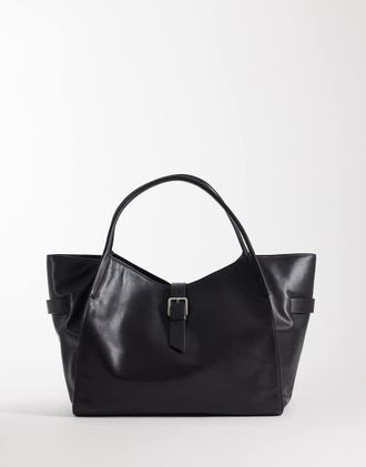 Mango Borsa da citt&agrave; oversize in 100% pelle nera-Nero