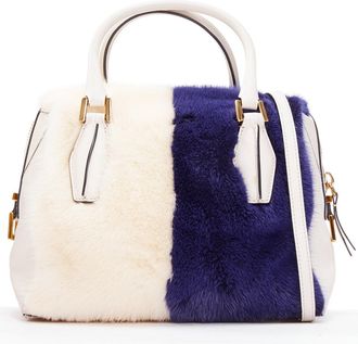 Tod's Tods cream blue fur white leather bag