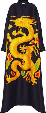 Valentino Garavani graphic-print faille shirtdress - women - Viscose/Cotton/Silk/Silk - 38 - Black