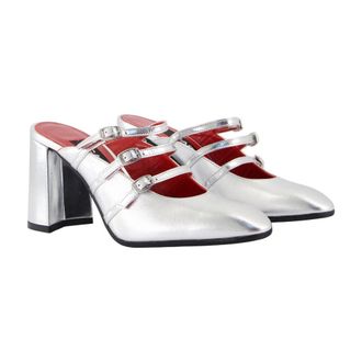 Carel Womens Fatale Mule Silver Calfskin Heels