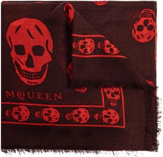 Alexander McQueen skull-pattern fringed scarf - Brown