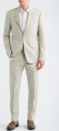 Emporio Armani Tan M&eacute;lange Wool & Cotton Blend Suit in Solid Medium Beige at Nordstrom, Size 48