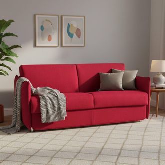 Dmora Sof&aacute; Cama 2 Plazas Trissino, Desenfundable, Con Almacenaje Made In Italy, Apertura Abatible, 180x95 Cm Rojo