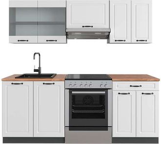 Vicco Mueble De Cocina R-line, Casa De Campo Blanca/antracita, 200 Cm, Et Roble