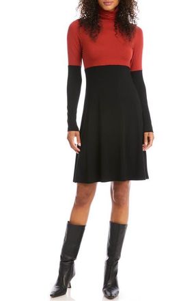 Karen Kane Colorblock Long Sleeve Turtleneck Jersey Dress in Black With Brick at Nordstrom, Size X-Large