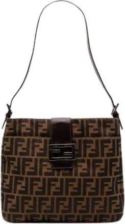 Fendi Pre-owned Shoulder Bags, female, Brown, Size: ONE SIZE Pre-owned Canvas Shoulder Bag
