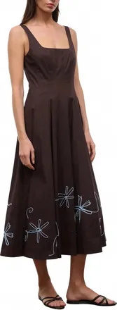 Staud Wells Embroidery Dress In Earth/clarity