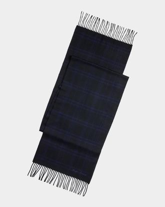 Ralph Lauren Purple Label Men & apos;s Tonal Plaid Cashmere Fringe Scarf