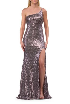 La Femme Long Sequin Off the Shoulder Prom Dress with Slit in Lavender/gray at Nordstrom, Size 12