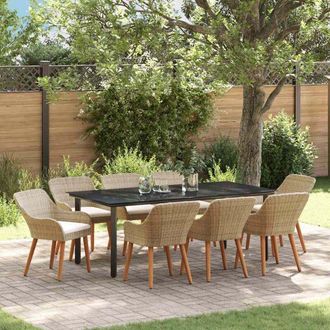 vidaXL Conjunto De Comedor De Jard&iacute;n 9 Pcs Beige Rat&aacute;n Sint&eacute;tico Vidaxl