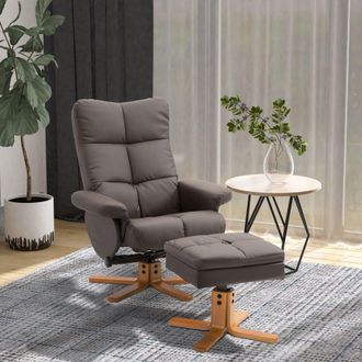 HOMCOM Recliner Chair & Footstool PU Leather Wooden Base in Brown