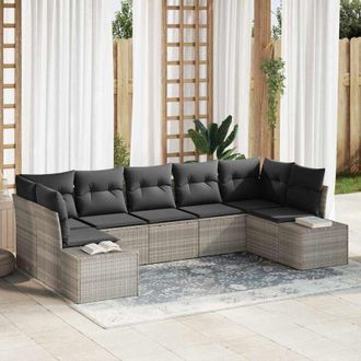 vidaXL Conjunto De Sof&aacute; De Jard&iacute;n 7 Pcs Gris Claro Rat&aacute;n Sint&eacute;tico Vidaxl