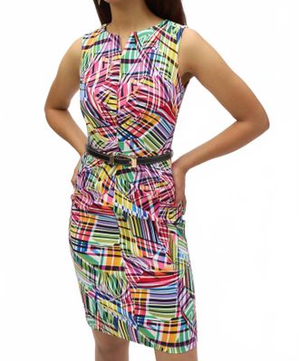 Joseph Ribkoff Belted Bodycon Dress In Black/multi