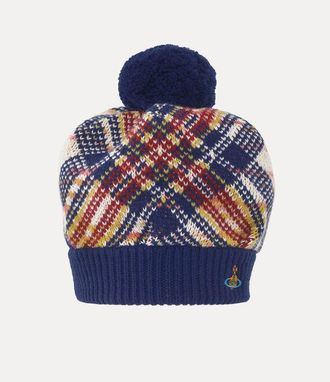 Vivienne Westwood Pom Pom Beret Check Knit Blue Os-u Unisex