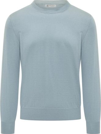 Brunello Cucinelli Trui met ronde hals - Heren - Ronde hals truien - Blauw - 4XL - Katoen - Truien & Vesten