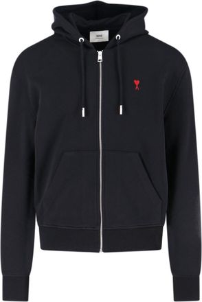 Ami Full-Zip Hooded Sweatshirt With Embroidered Logo